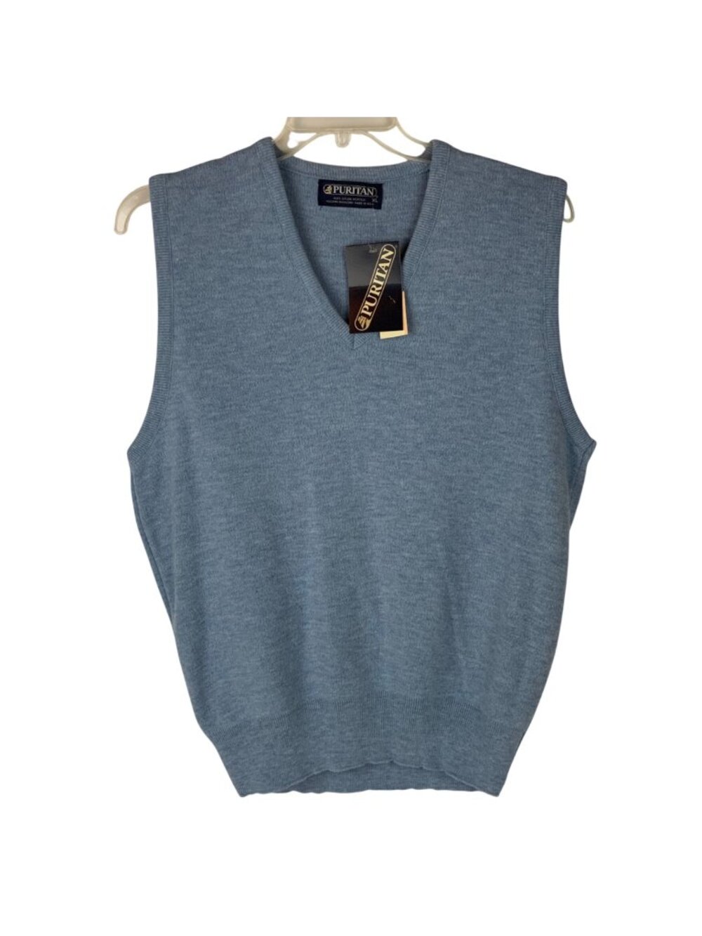 Puritan Mens Light Blue V-Neck Sweater Vest XL Orlon Acrylic Made in USA Grandpa